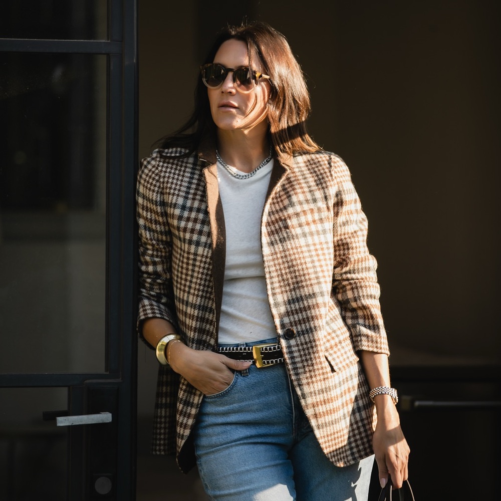 J. Crew Brown & cream Plaid Blazer